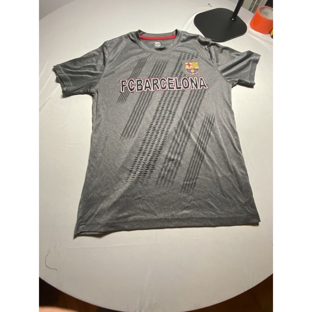 FC Barcelona Shirt Mens Medium M Gray Heathered Polyester Graphic Tee Soccer